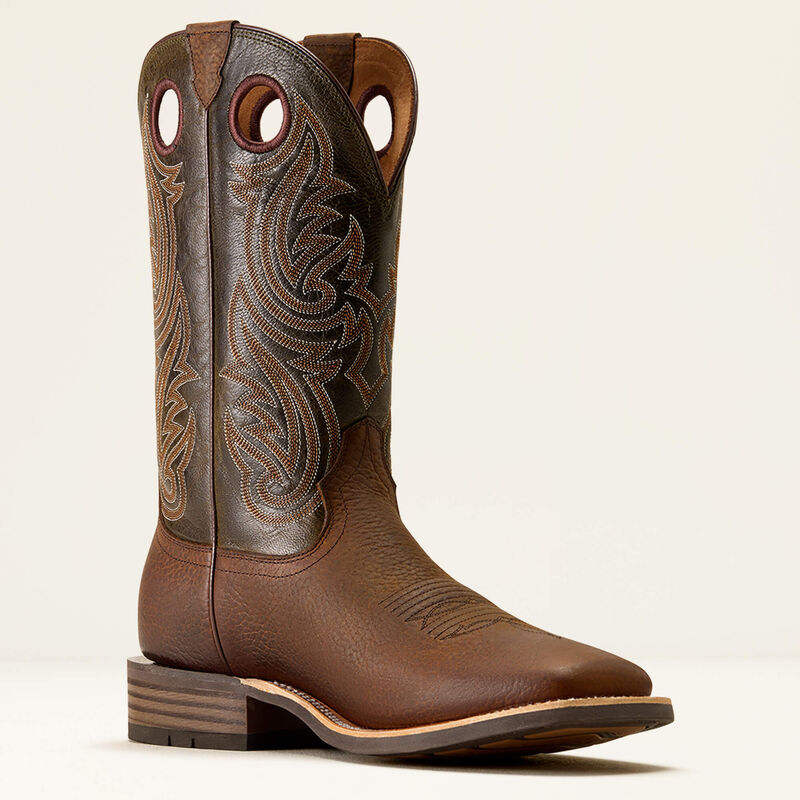 Highland Toughstock Wide Square Toe Western Boot - Brown Oiled Rowdy/ Timber Olive