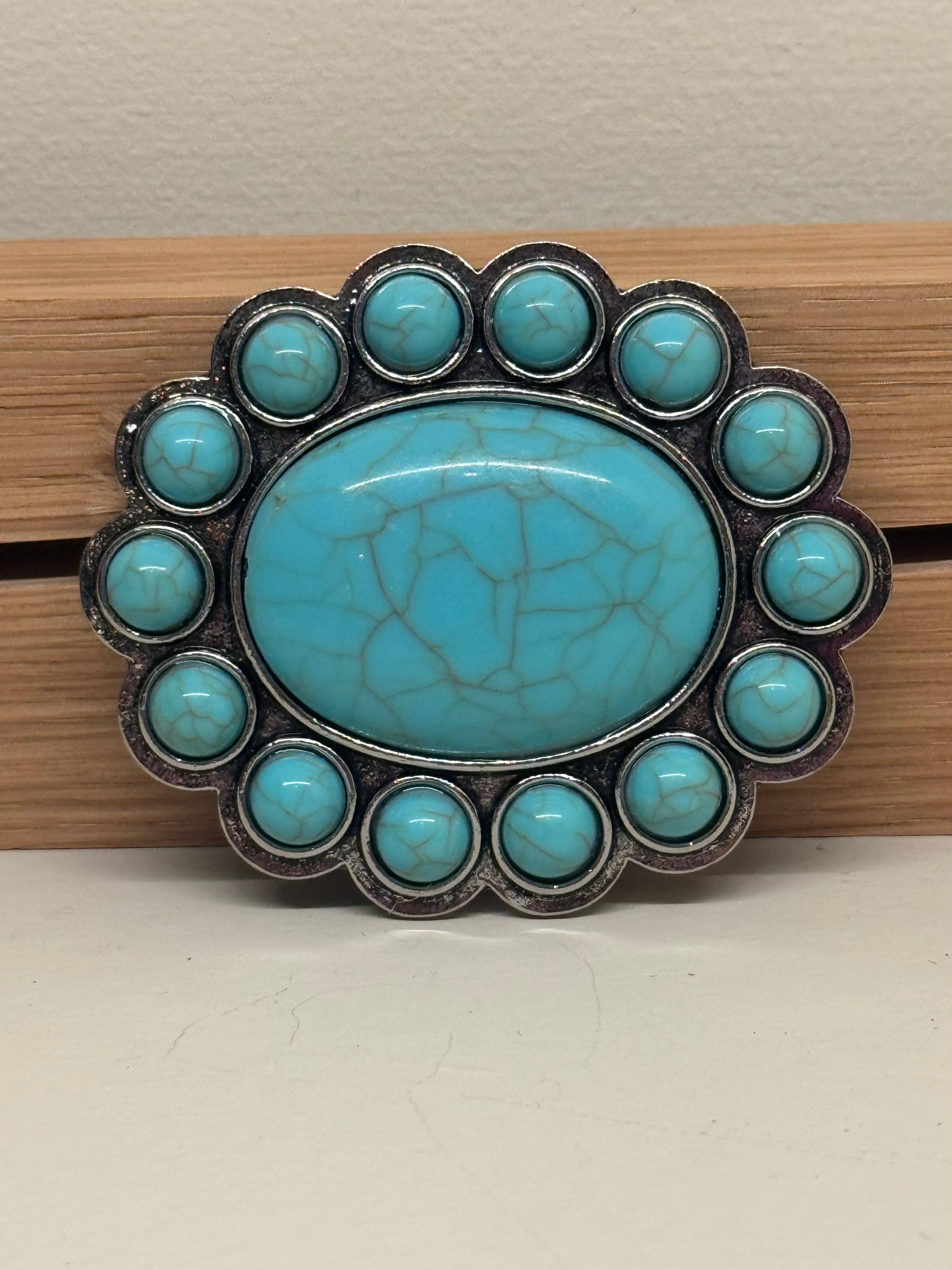 Bältesspänne Blue Turqouise Oval