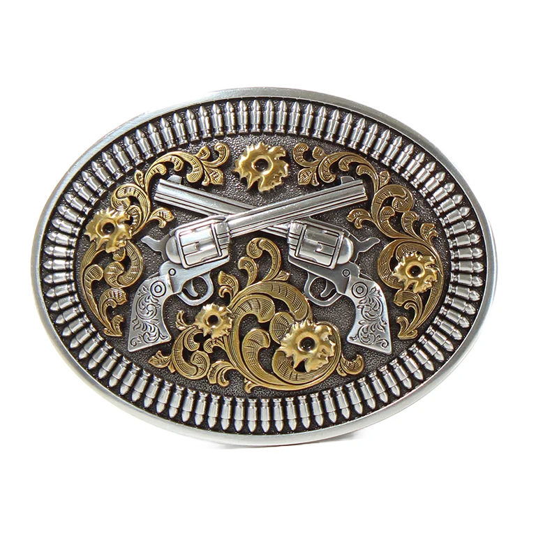 Nocona Floral Revolver Bältesspänne – Antiksilver & Guld