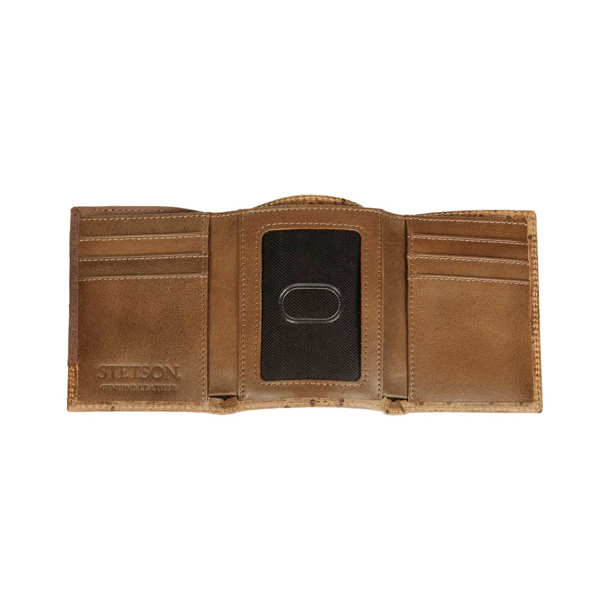 Ostrich Embossed Leather Wallet Tri-Fold