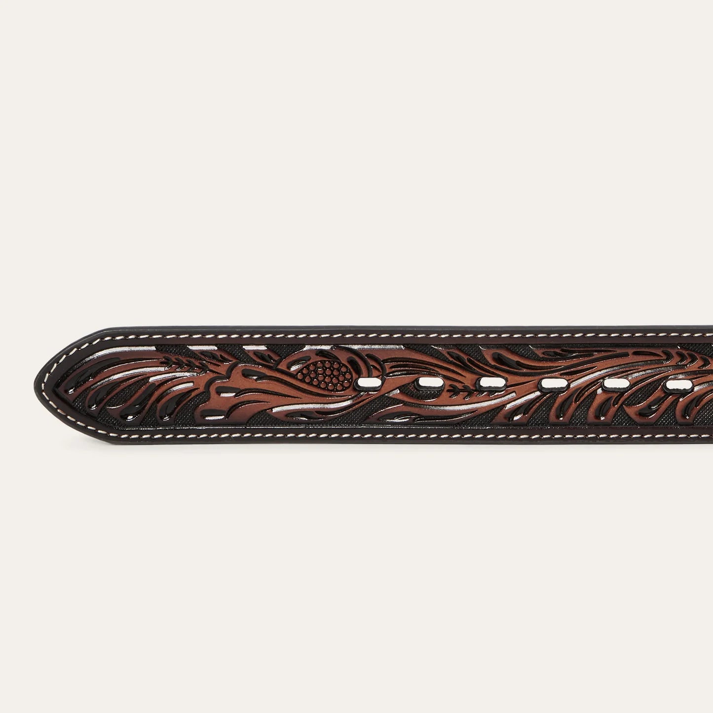 Tooled Dark Leather Belt Stetson