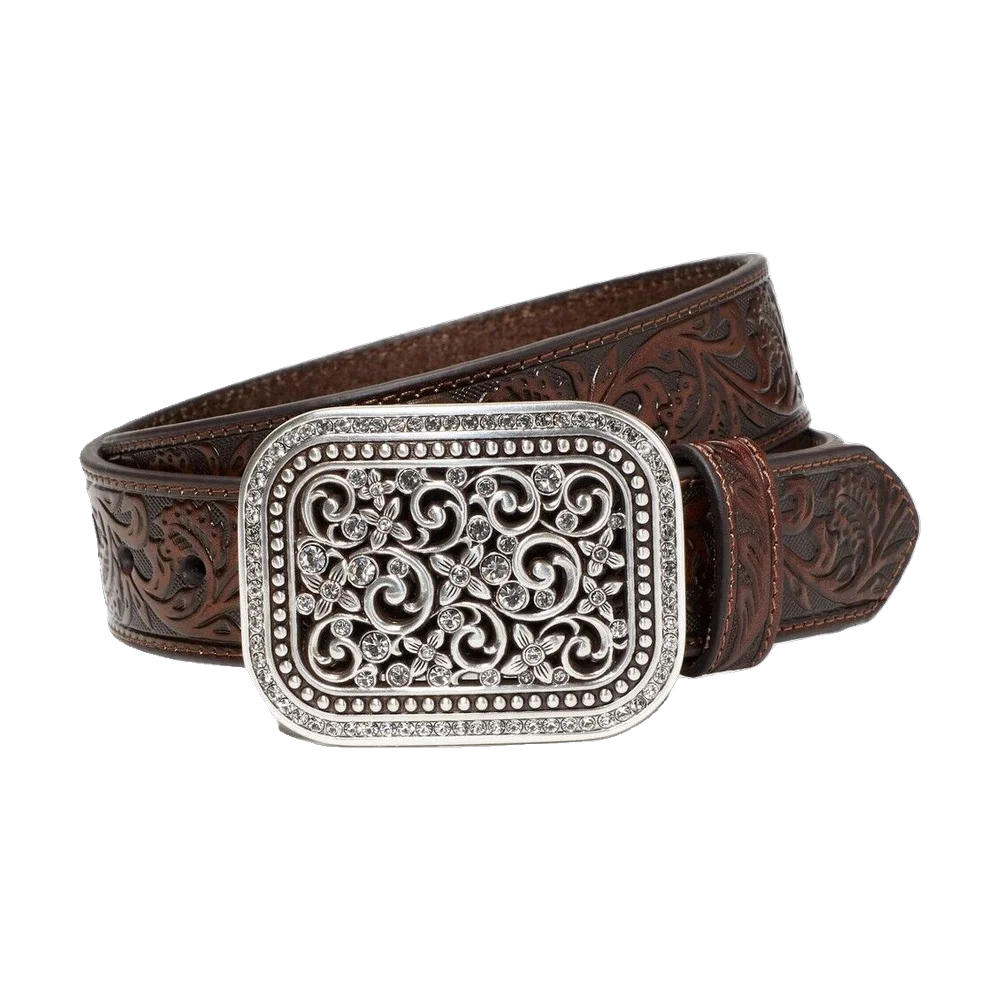 Ariat Dambälte i Brunt Läder – Rhinestone Filigranspänne & Nailheads