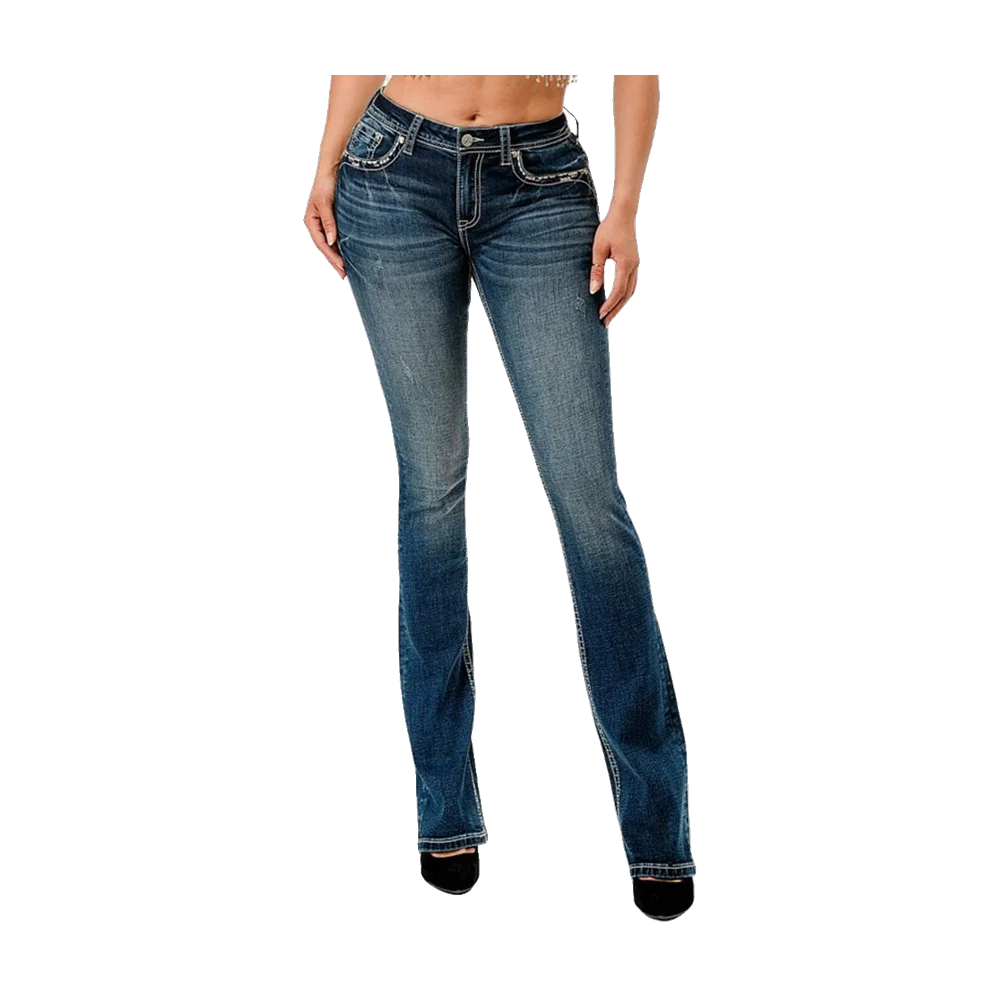 Horse Shoe Pocket Mid-Rise Boot Cut Jeans 34" Grace In La