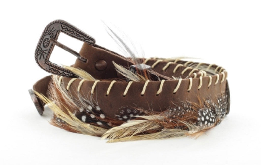 Western läderhattband med litet spänne och fjädrar