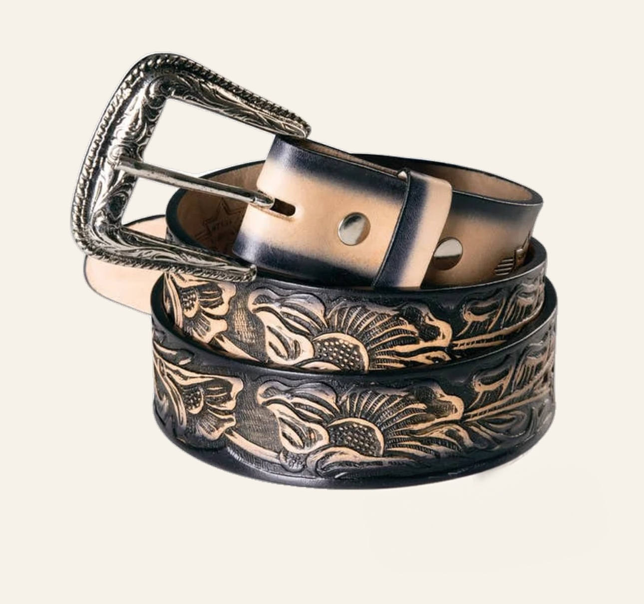 Western Bälte Flower Tooling Light/Black