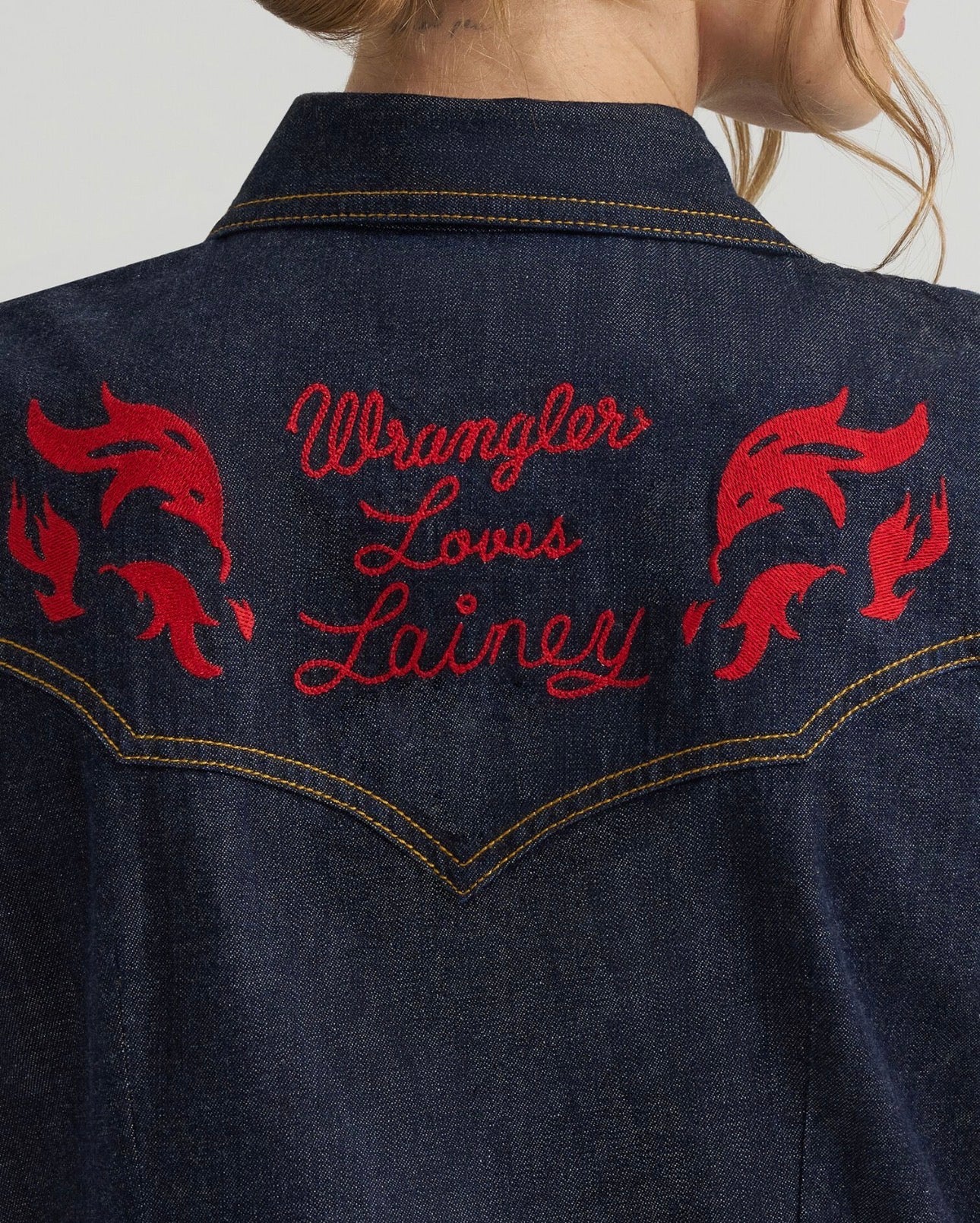 Lainey Wilson x Wrangler Embroidered Sleeveless Denim Shirt
