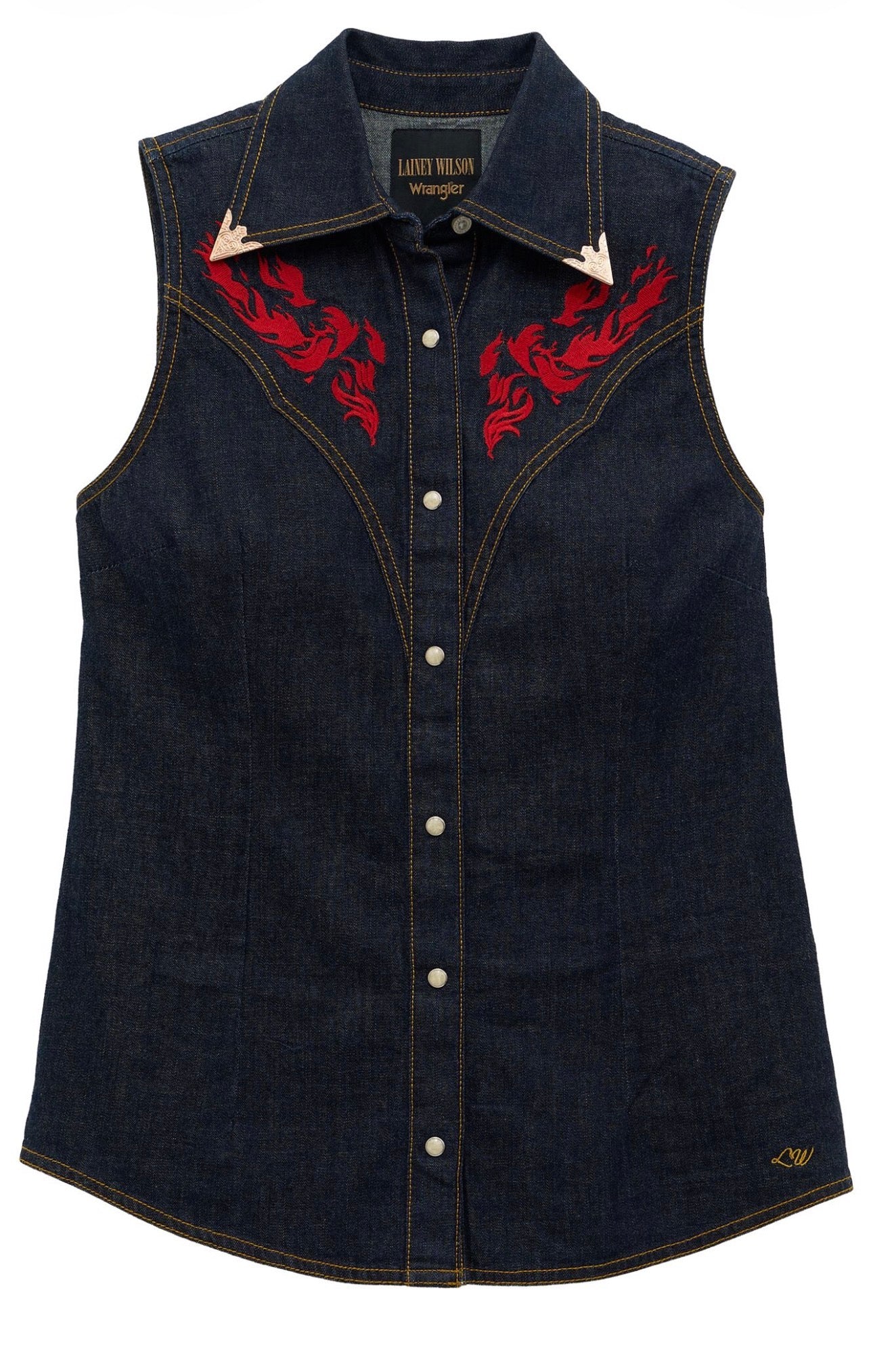 Lainey Wilson x Wrangler Embroidered Sleeveless Denim Shirt