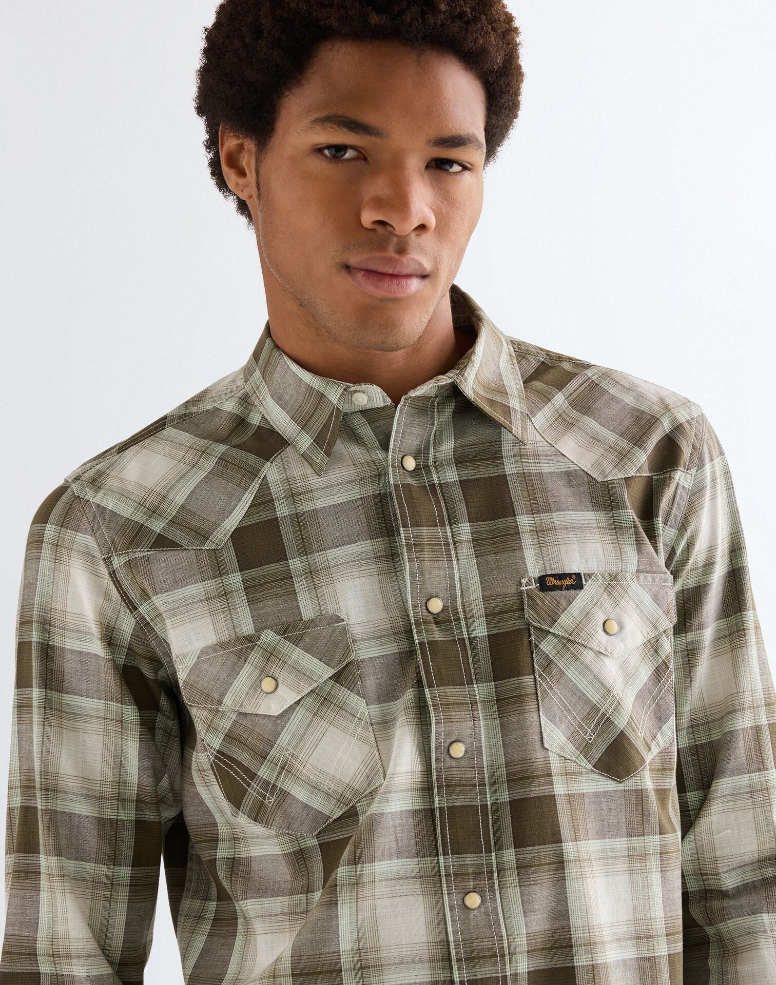 Wrangler Western Shirt Green Tan