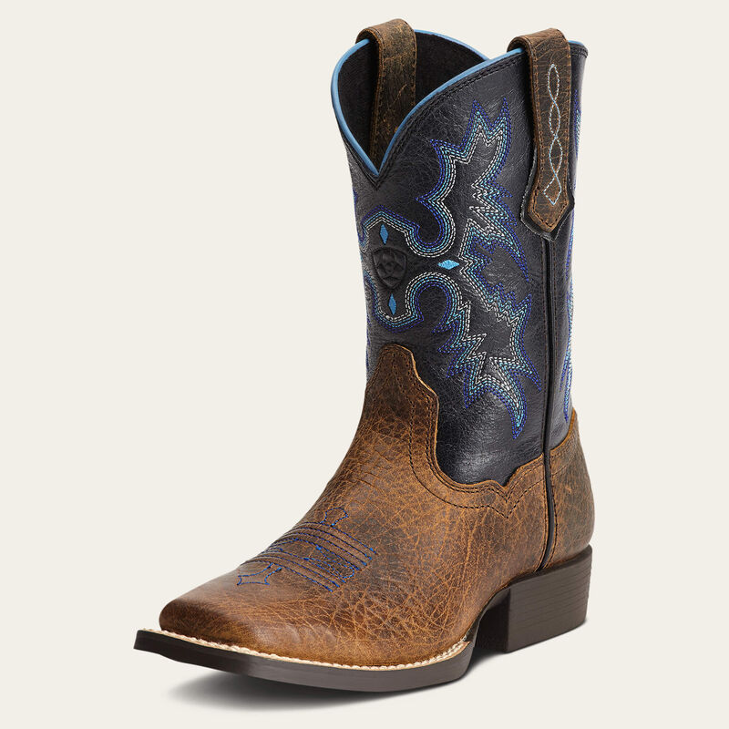 Kids Tombstone Earth/Black Wide Square Toe Western Boot