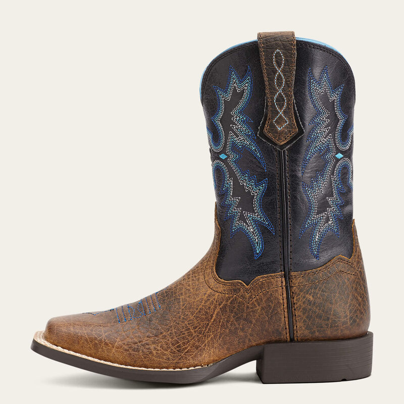 Kids Tombstone Earth/Black Wide Square Toe Western Boot
