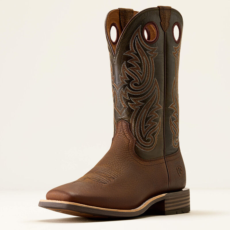 Highland Toughstock Wide Square Toe Western Boot - Brown Oiled Rowdy/ Timber Olive