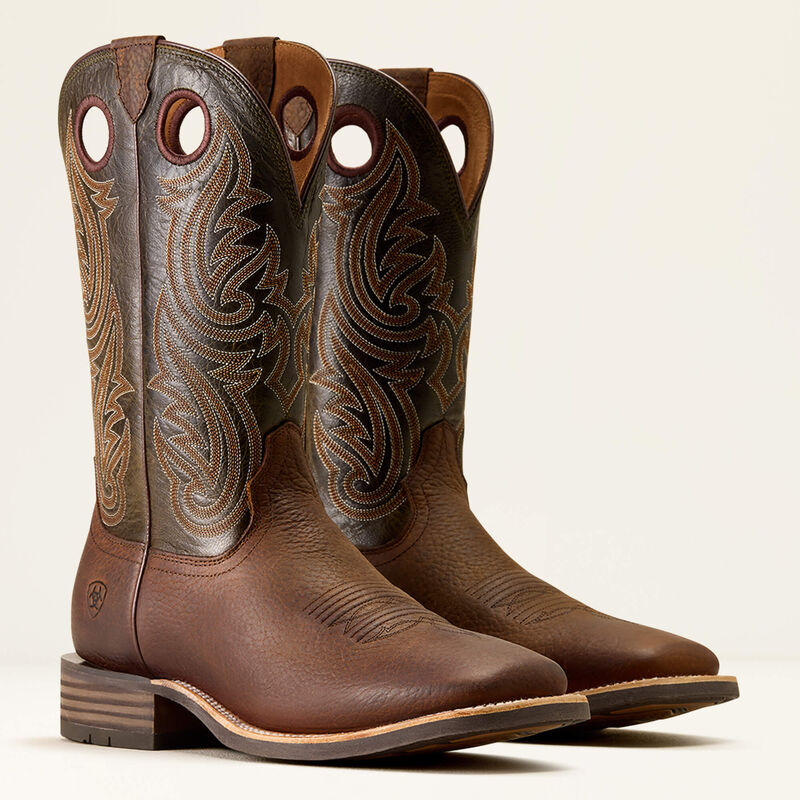 Highland Toughstock Wide Square Toe Western Boot - Brown Oiled Rowdy/ Timber Olive