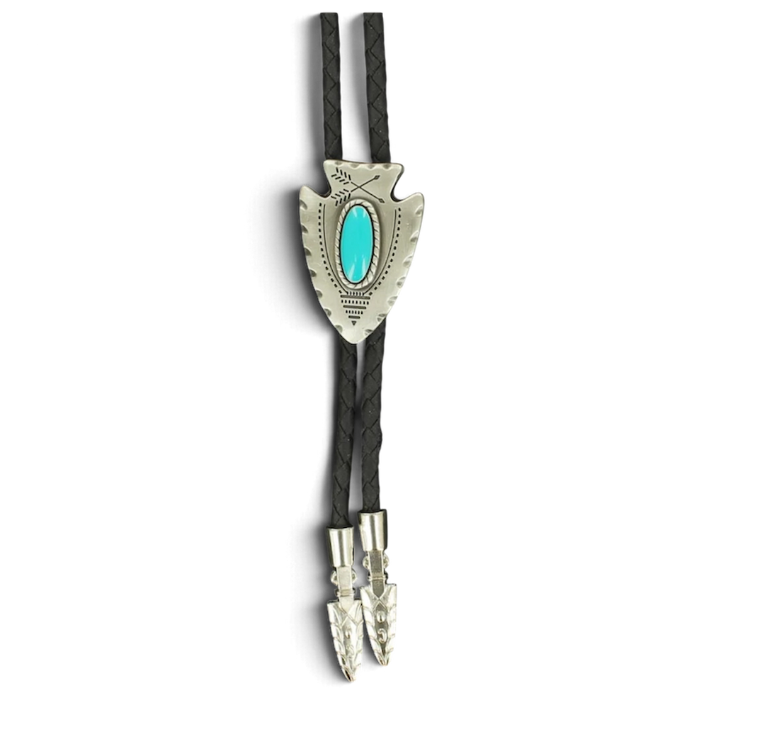 Double S Bolo Tie Arrowhead – Turquoise