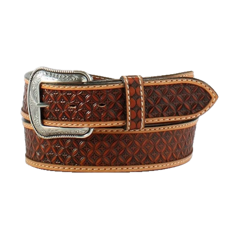 Tooled Cross Natural Western Belt