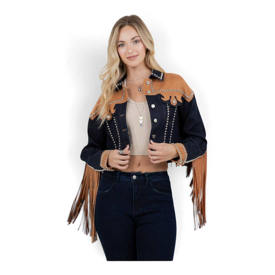 Western Jeansjacka med Fransar &amp; Nitar