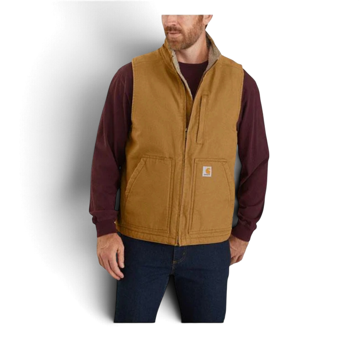 Washed Duck Lined Mock Neck Vest Brown