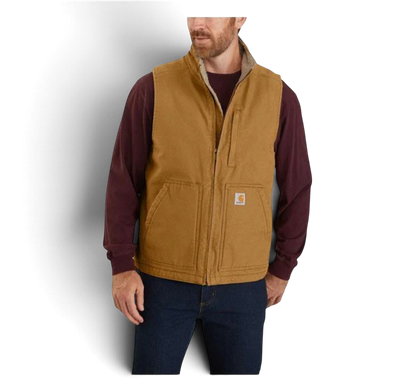 Washed Duck Lined Mock Neck Vest Brown