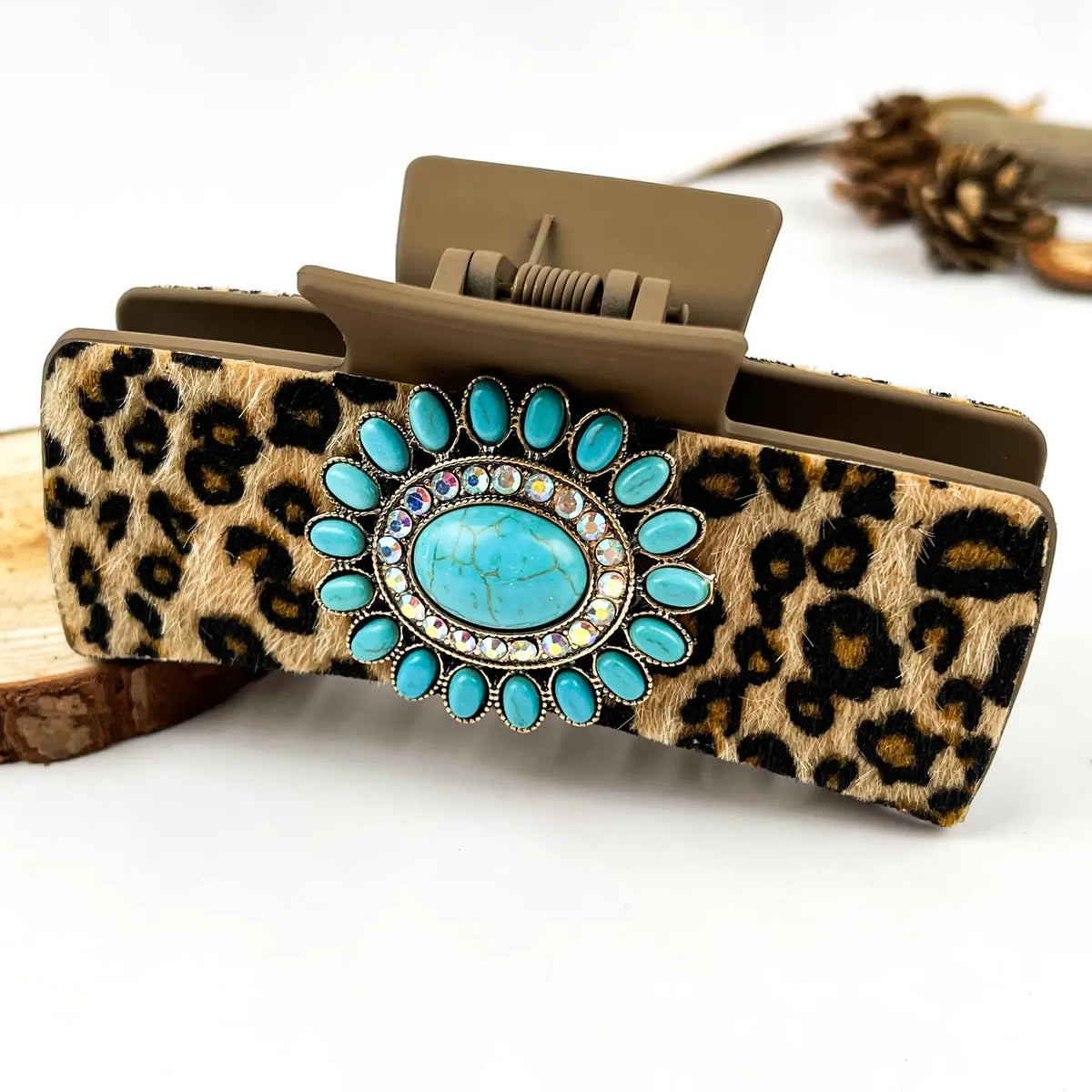 Hårklämma Turquoise Leopard