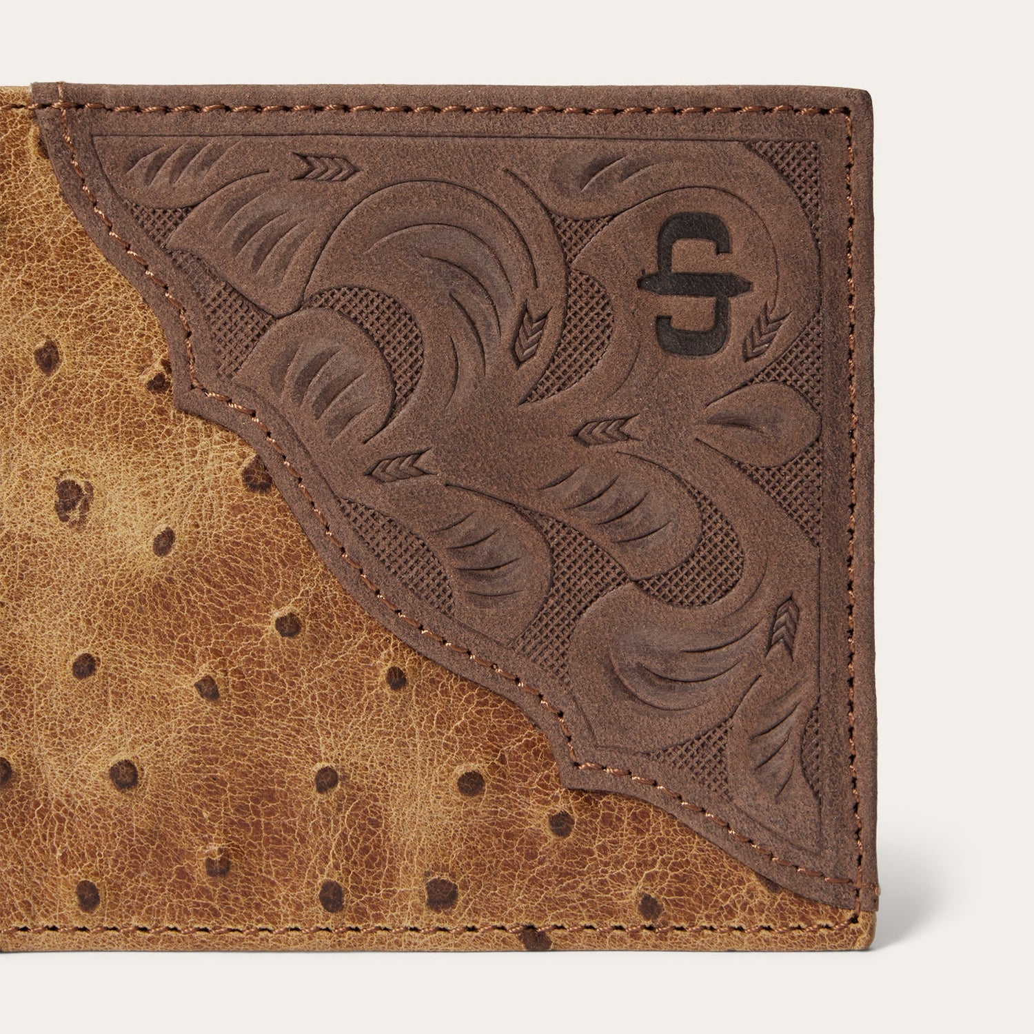 Tooled Embossed Ostrich Bi-Fold Wallet Stetson