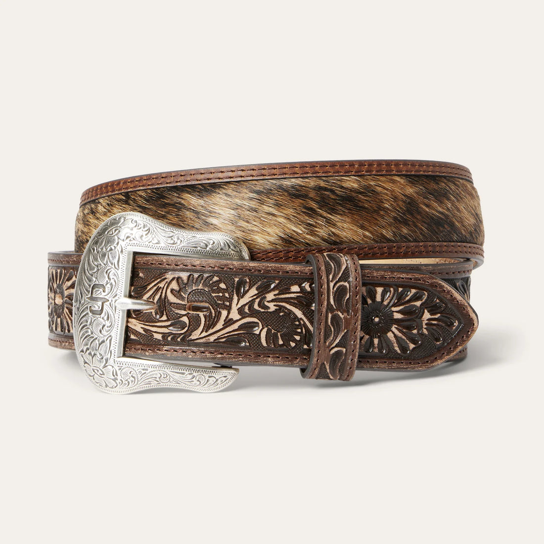 Hair-on-Hide Tooled Leather Belt Stetson