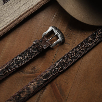 Hair-on-Hide Tooled Leather Belt Stetson