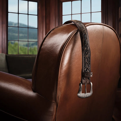 Hair-on-Hide Tooled Leather Belt Stetson