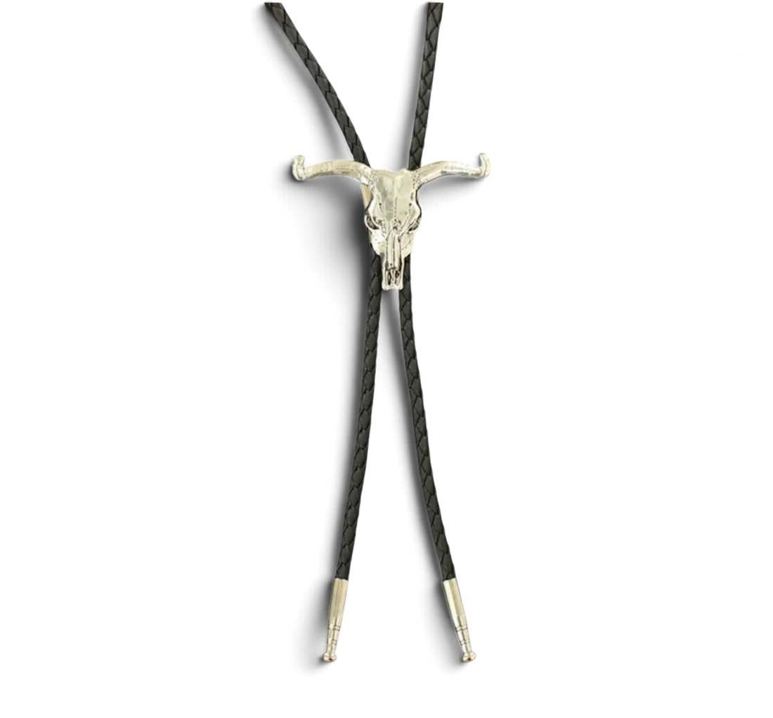 Bolo Tie med Longhorn Skull – Svart/Silver