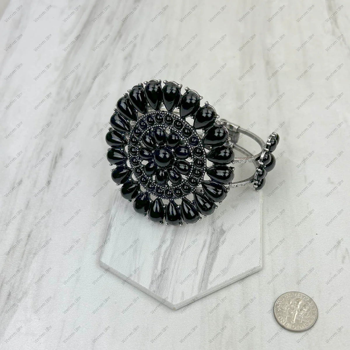 Concho Cuff Bracelet Silver With Black Stone