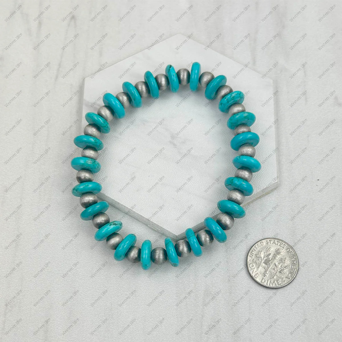 Stretch Bracelet  Flat Turquoise/Silver Stone