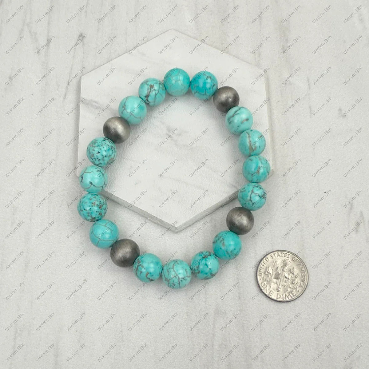 Stretch Bracelet Blue Turquoise Stone and Silver