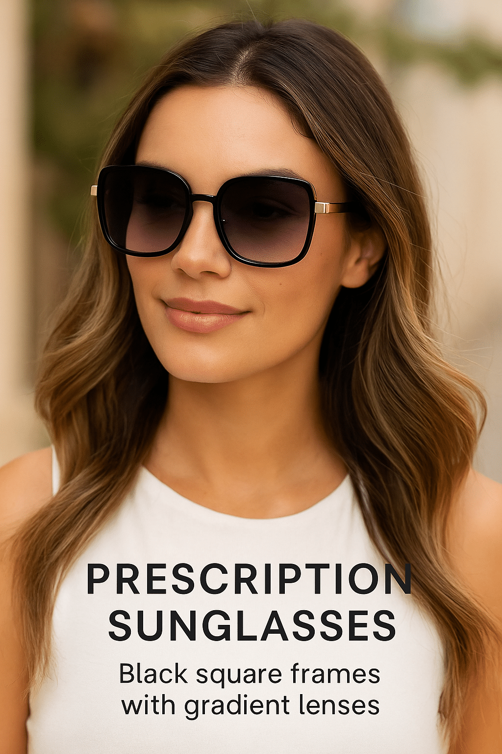 Bon Tinted Solglasögon med styrka – Svarta fyrkantiga bågar med tonade linser