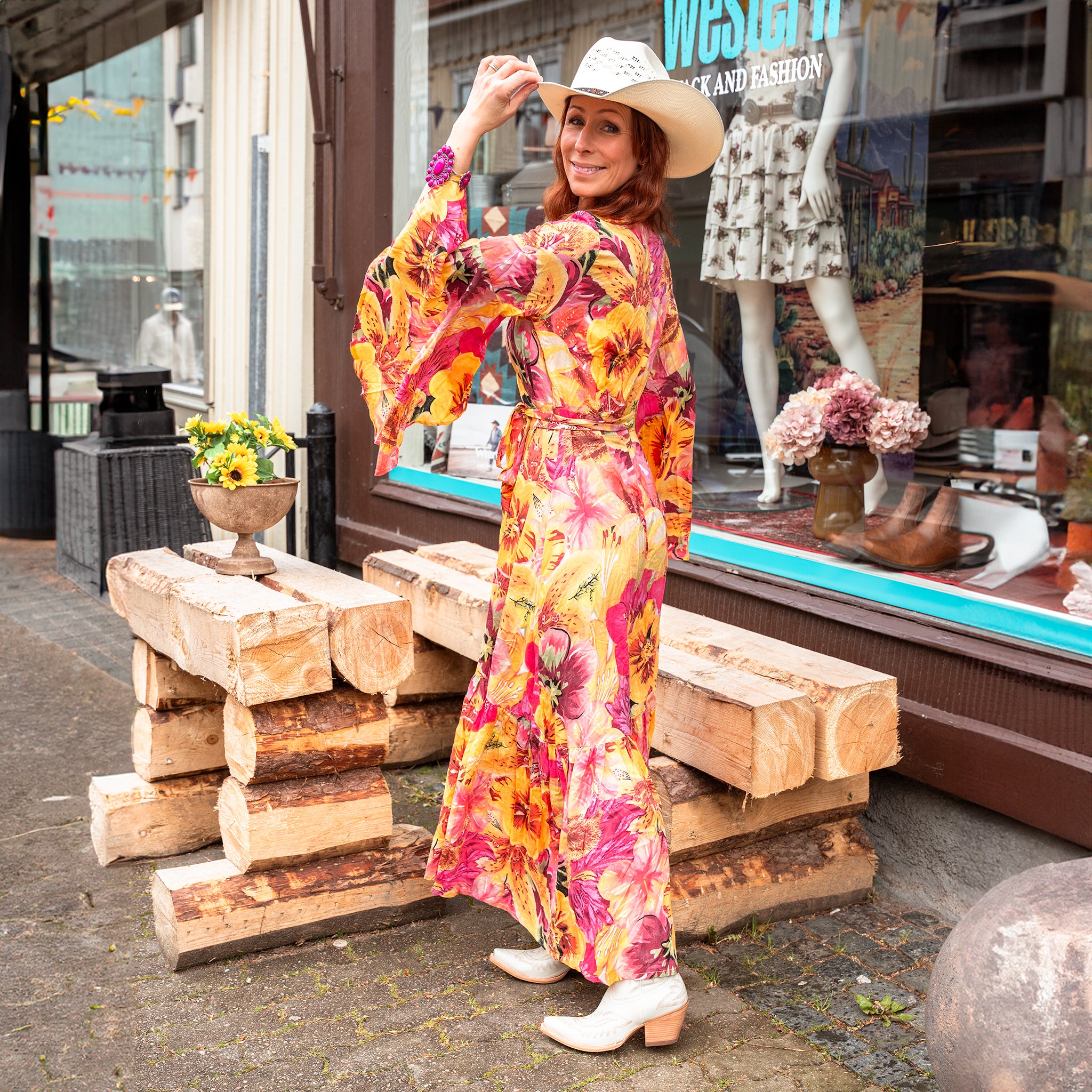 Maxi Orange Big Flower Dress