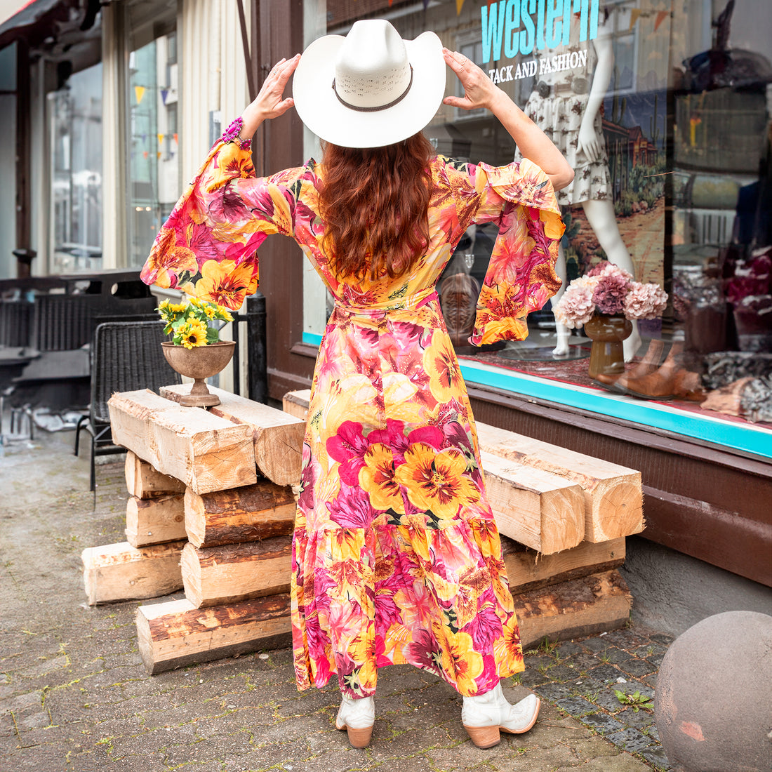 Maxi Orange Big Flower Dress