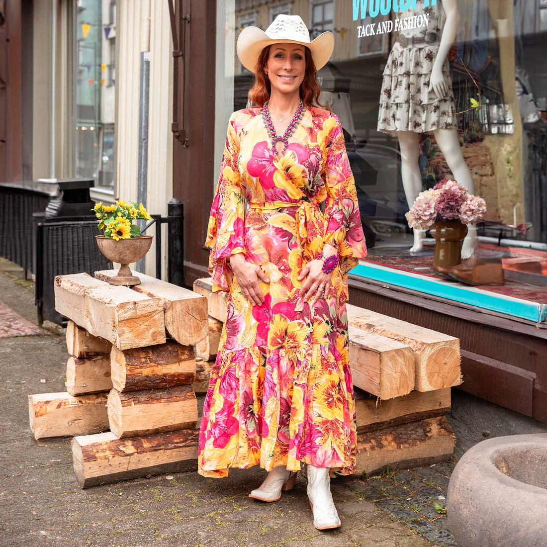 Maxi Orange Big Flower Dress