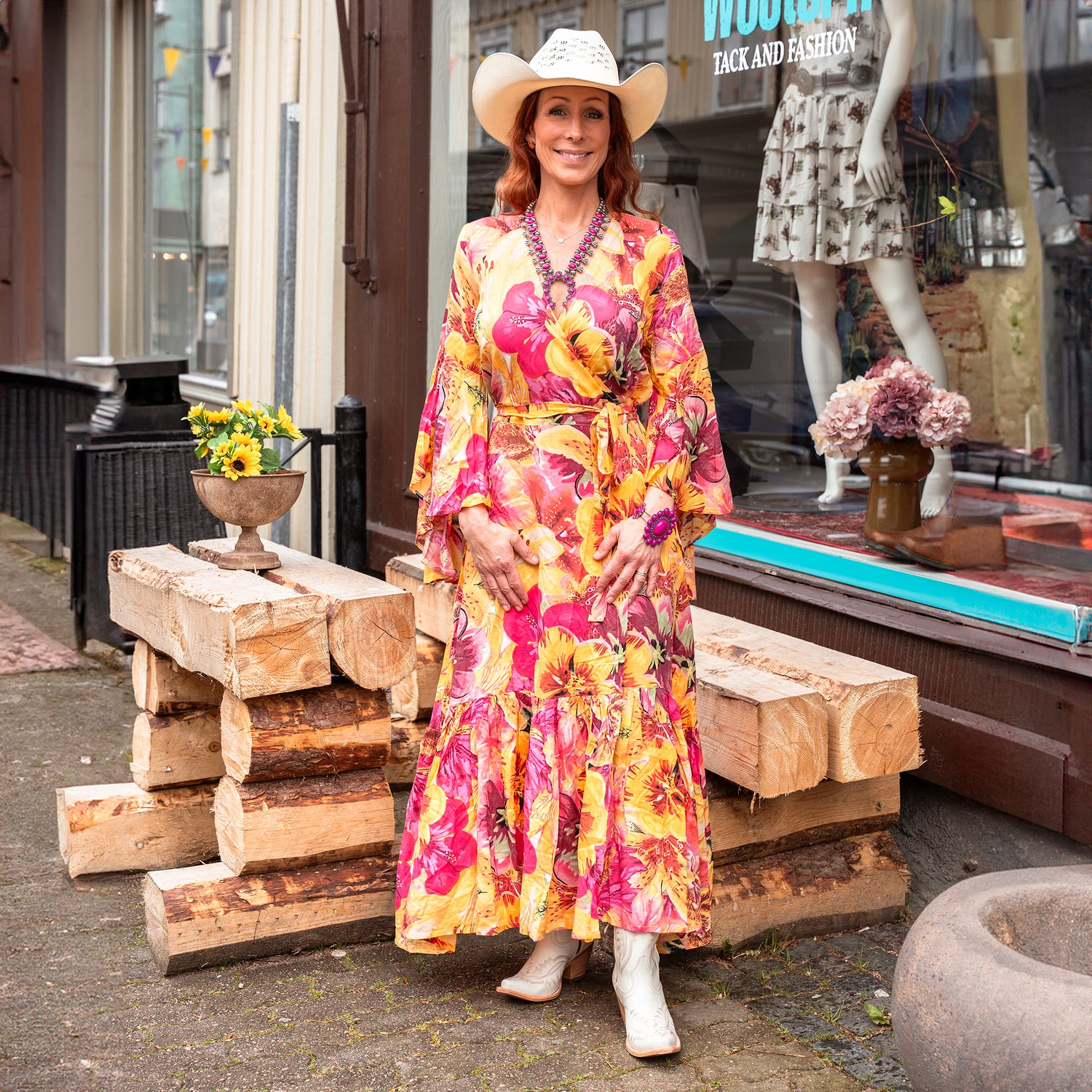 Maxi Orange Big Flower Dress