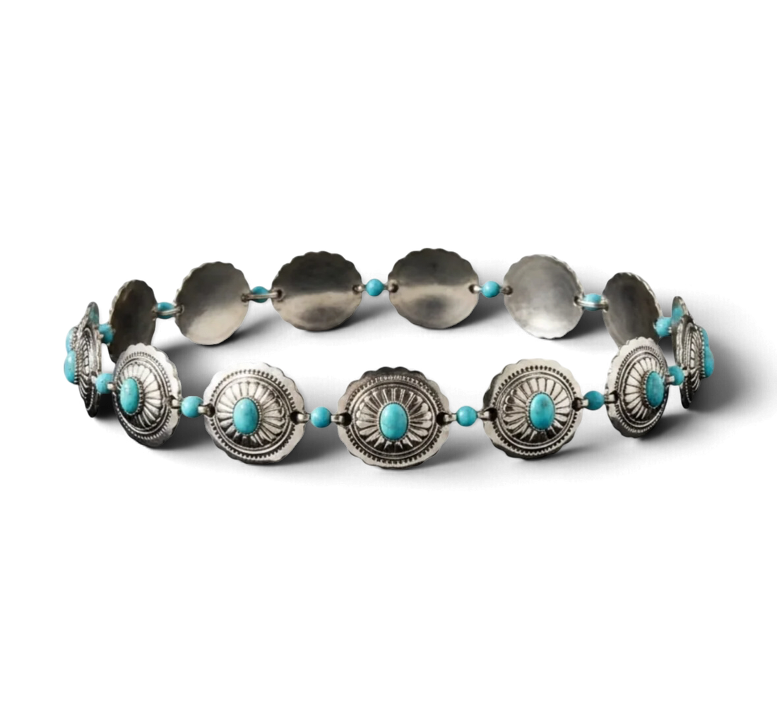 3D Chain Hatband  Concho Stone Turquoise