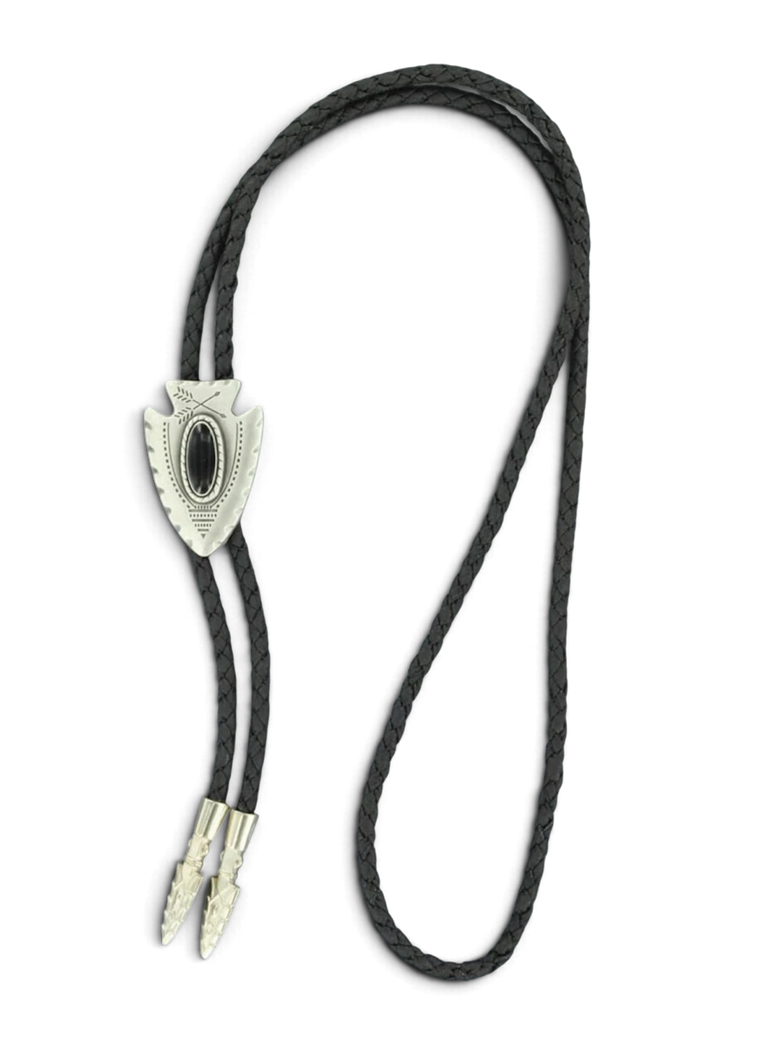 Double S Bolo Tie Arrowhead – Black Stone