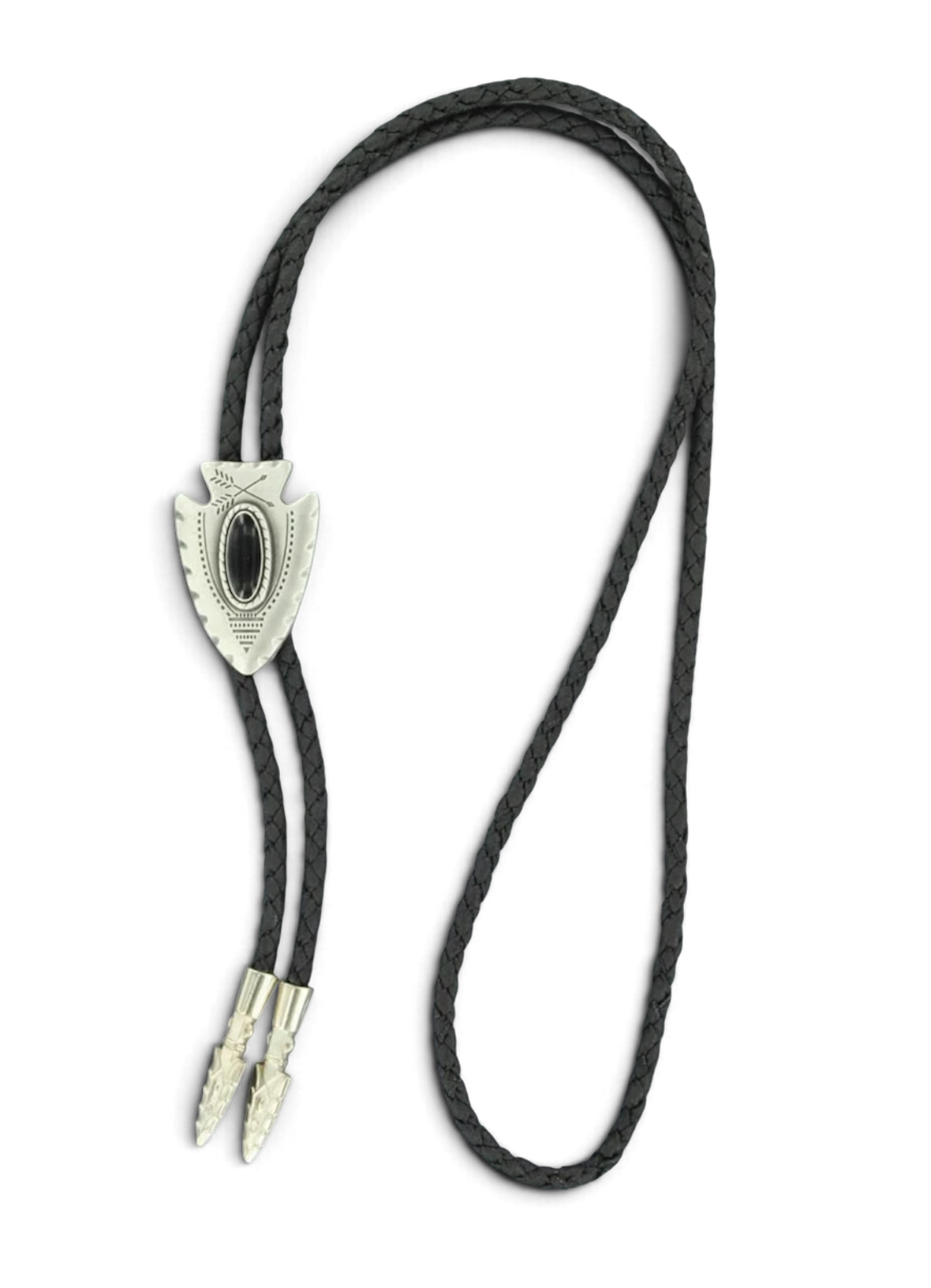 Double S Bolo Tie Arrowhead – Black Stone