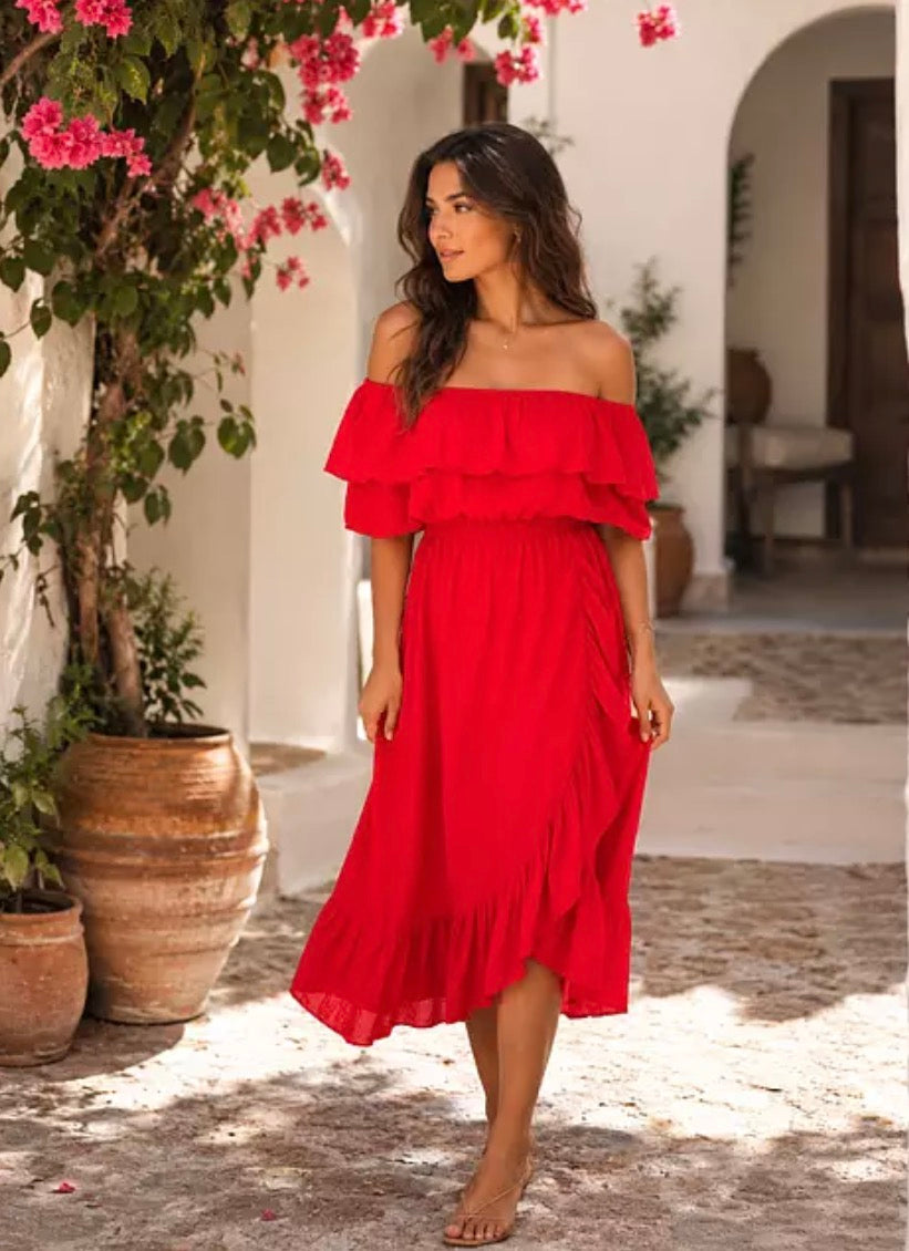 Bamboo Dress Tie Dye Red