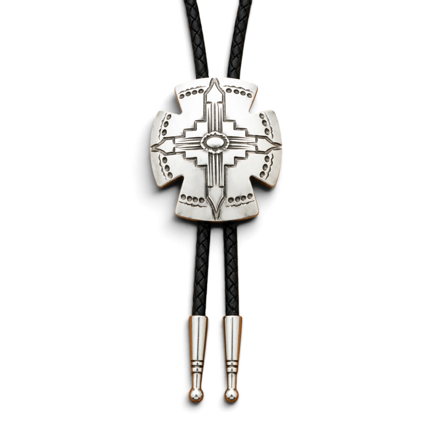 Bolo Tie Silver Aztec Cross