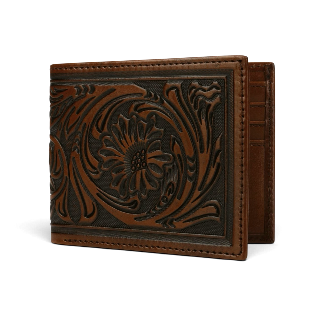 STETSON - TOOLED LEATHER BI-FOLD WALLET - BROWN