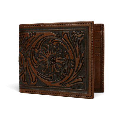 STETSON - TOOLED LEATHER BI-FOLD WALLET - BROWN
