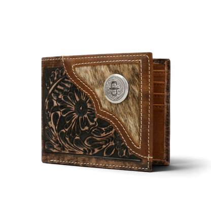 STETSON - HAIR-ON-HIDE CONCHO LEATHER BI-FOLD WALLET - BROWN