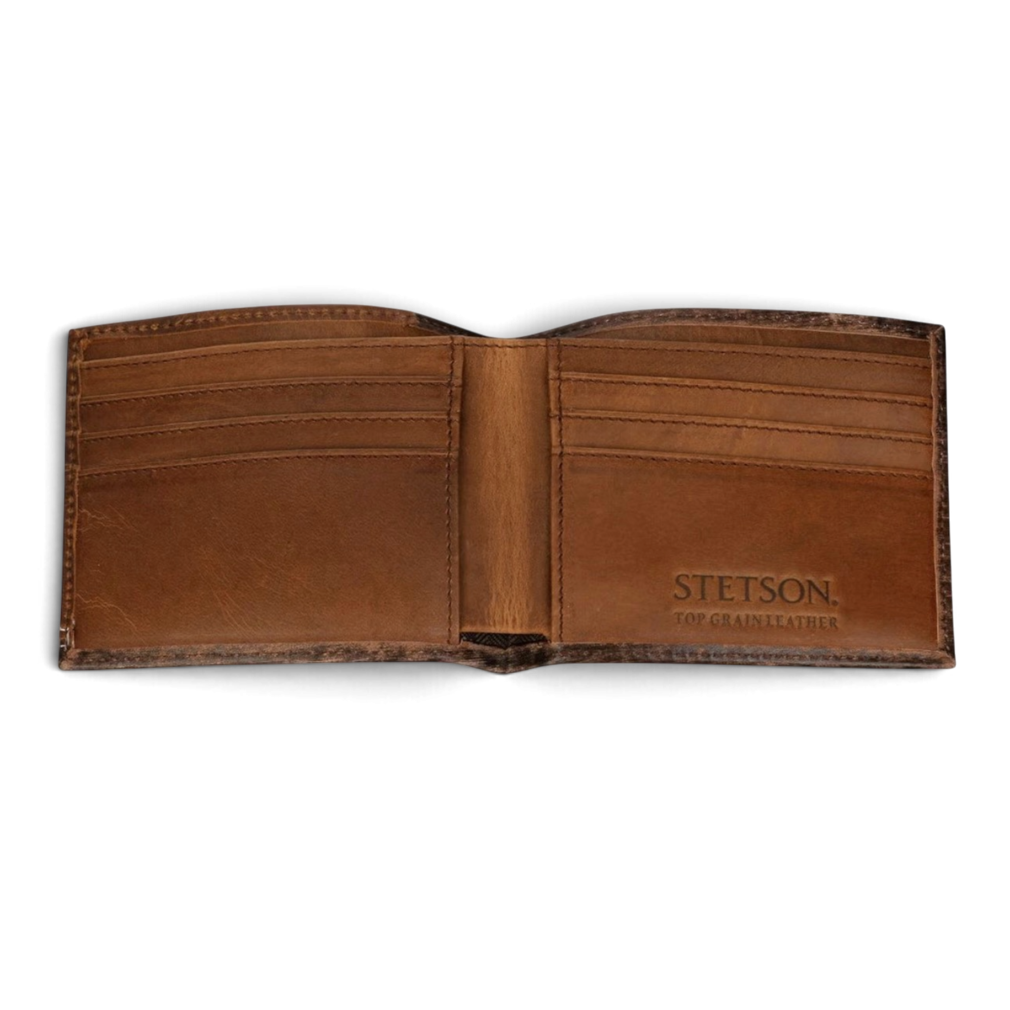 STETSON - HAIR-ON-HIDE CONCHO LEATHER BI-FOLD WALLET - BROWN
