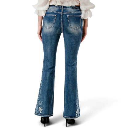 Grace in LA Floral Embroidered Flare Jeans