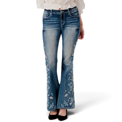 Grace in LA Floral Embroidered Flare Jeans