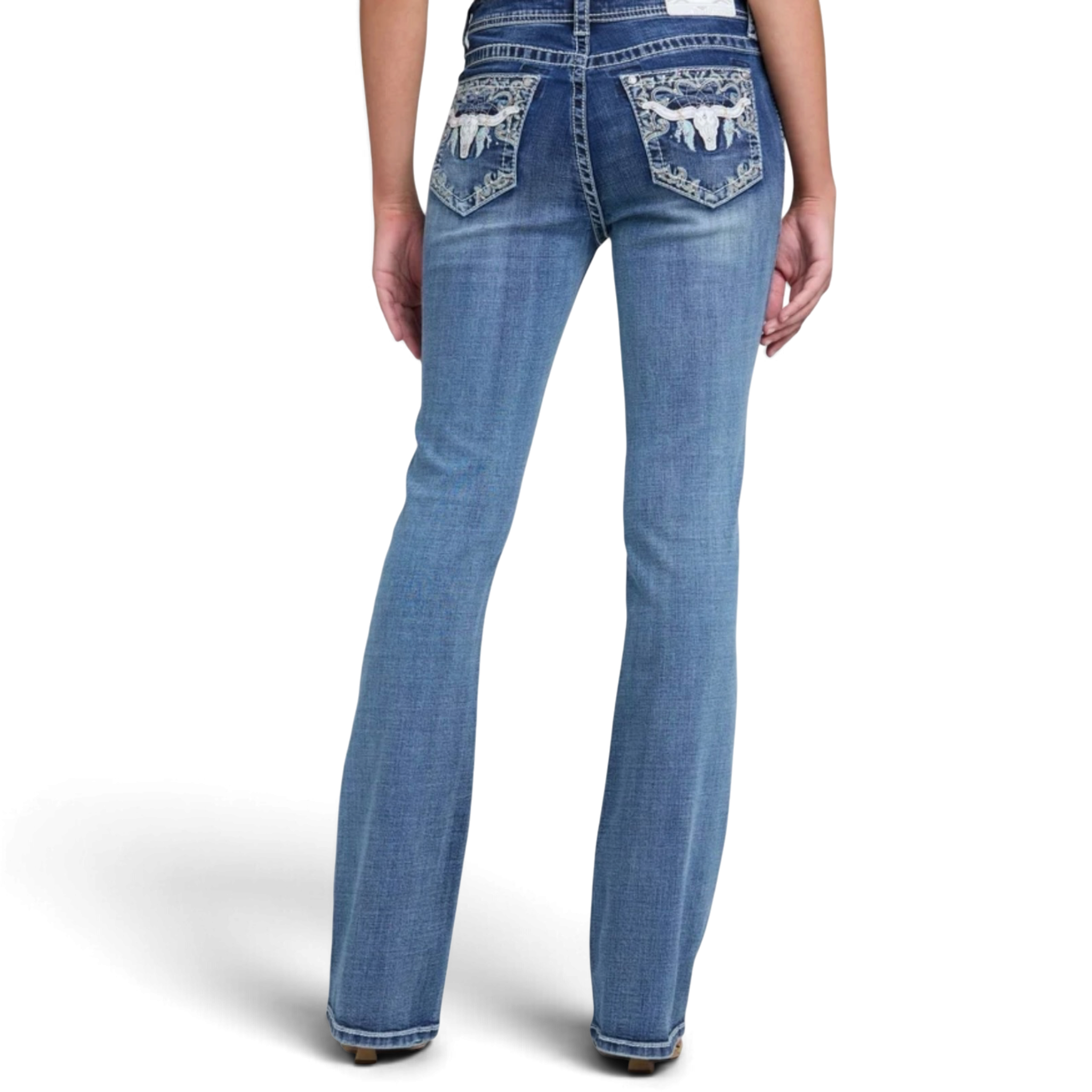 Grace in LA Bull Head Embroidered Bootcut Jeans