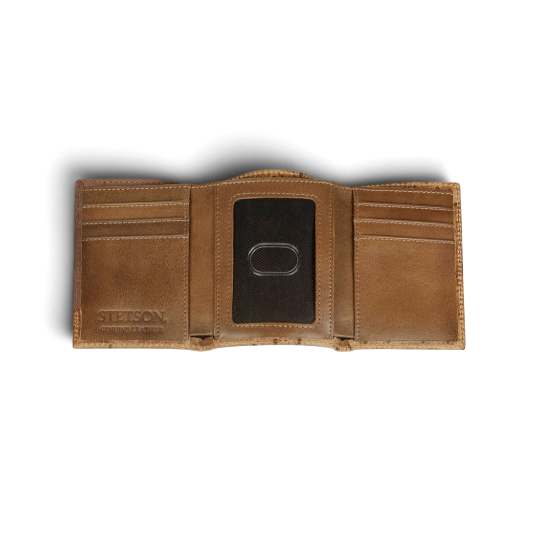 Ostrich Embossed Leather Wallet Tri-Fold