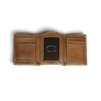 Ostrich Embossed Leather Wallet Tri-Fold