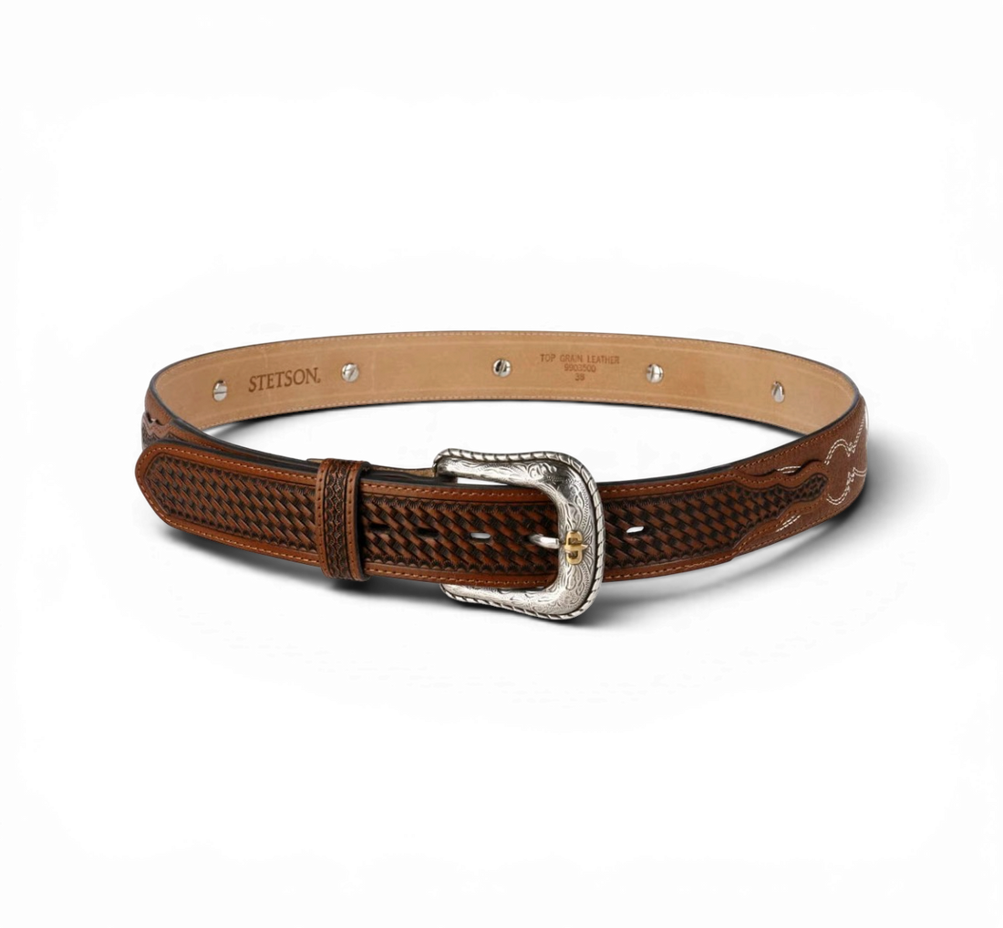 Pebble Basket Weave Leather Belt Stetson